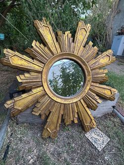 Vintage Mid Century Modern Gold Sunburst Deco Mirror