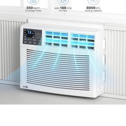 8000 BTU Window Air Conditioner, ac window unit with Remote & Washable Filter, Dehumidifier, Fan, Cools Up to 350 Square Feet, 115V/60Hz, White