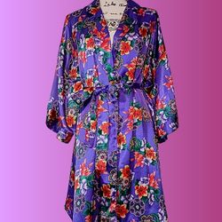 Vintage Silky Polyester Robe With Belt Medium Large
