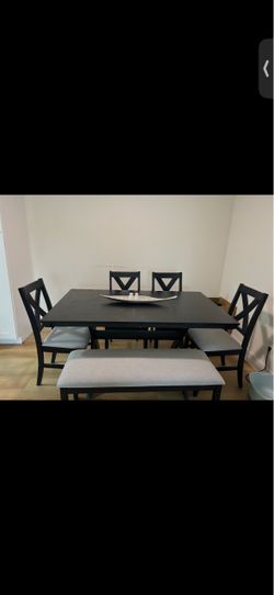 Black Dining Table Set with Chairs and Bench