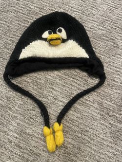 Kids Fleece Lined Black And White Wool Penguin Hat 