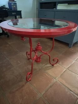 Round Red Wrought Iron End/Side Table