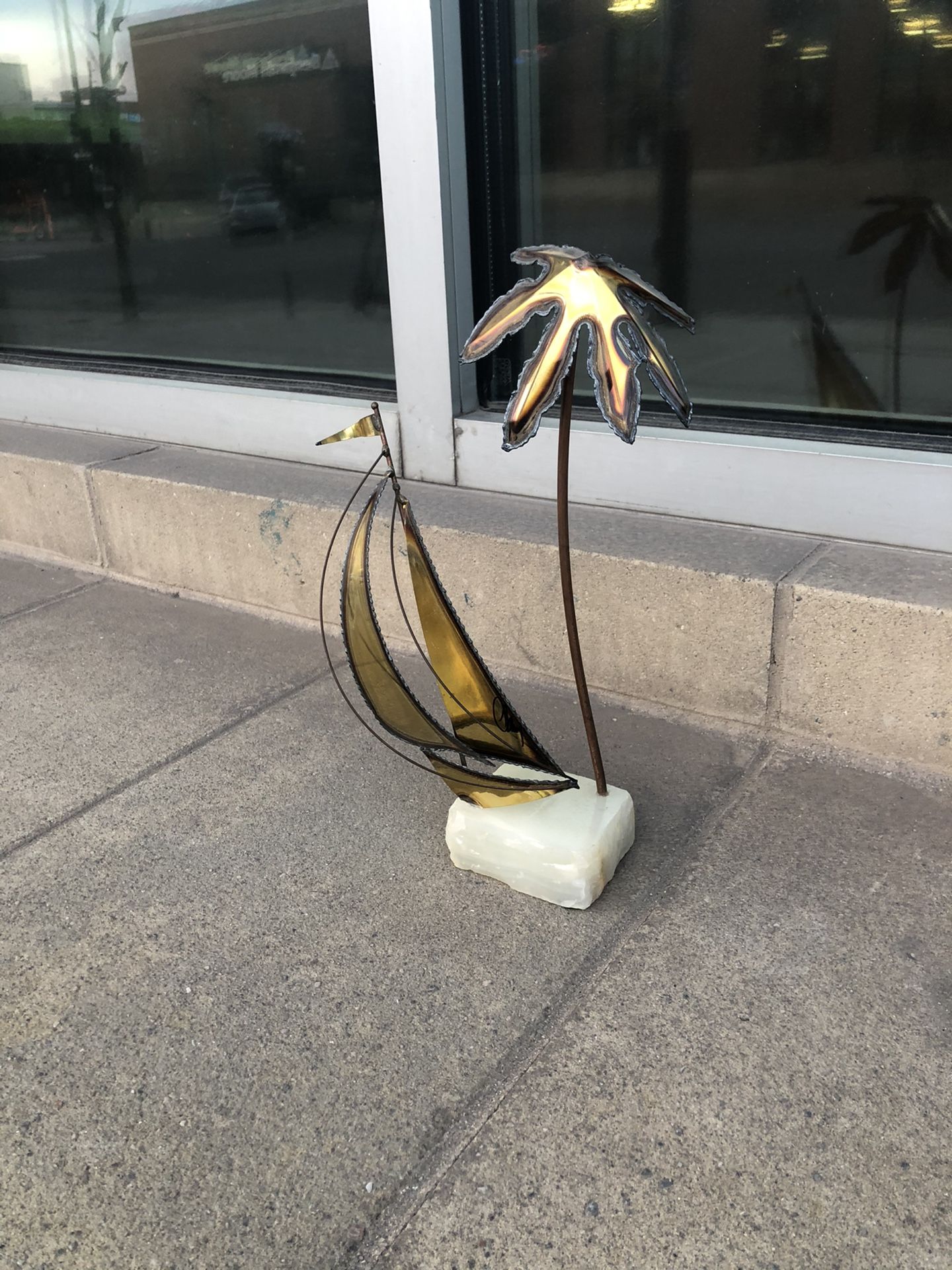 Mid-Century Brutalist Sailboat and Palm Sculpture