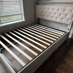 Queen Bed with  Storage, Charging station and LED lights