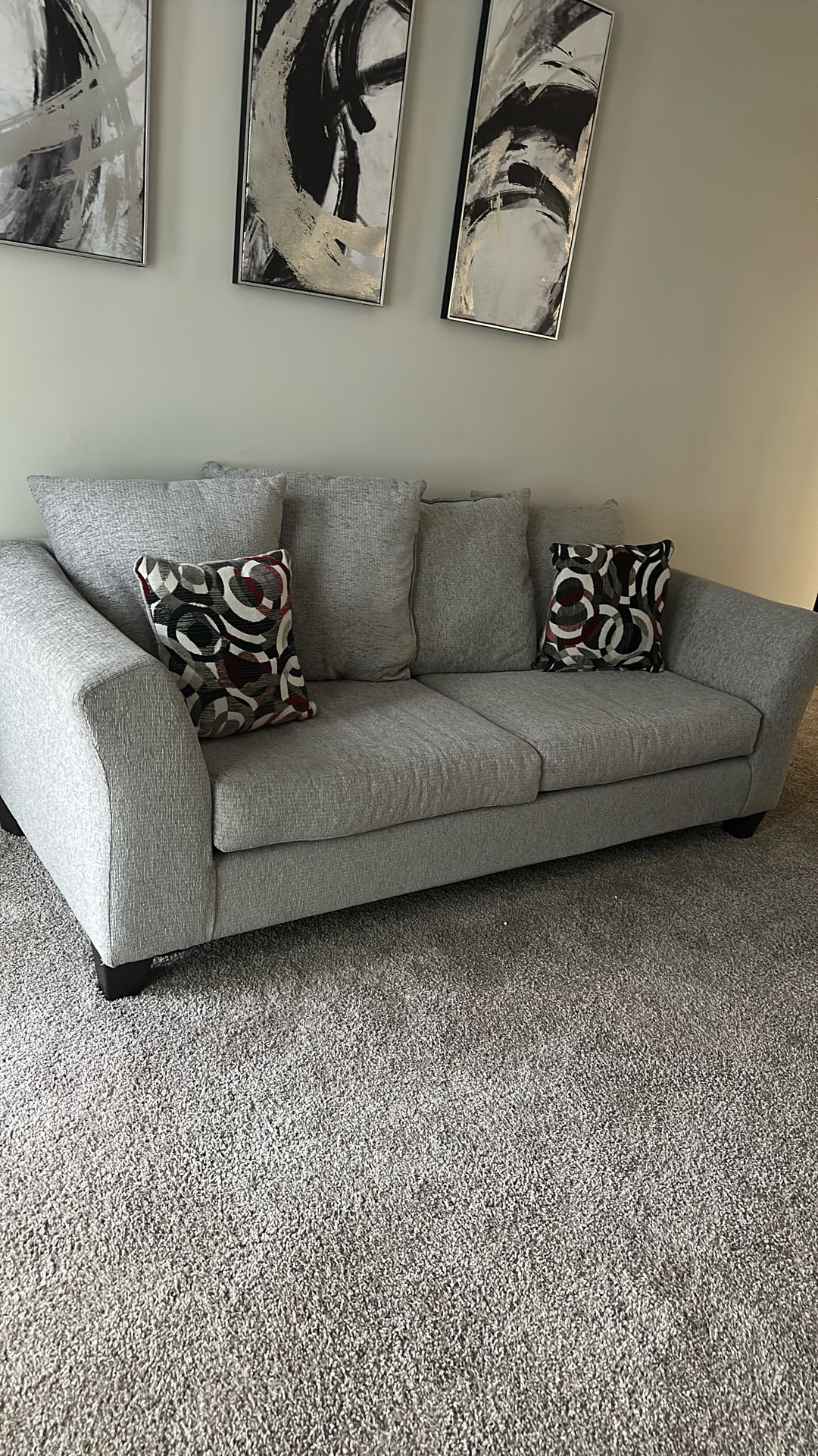 Grey 2 seater couch w pillows