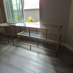 Henn&Hart Rectangular TV Stand with Glass Shelves for TV's up to 60" in Brass


