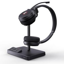 Yealink WH62 Dual UC DECT Wireless Headset, 525 ft Long Range, Work Headphones with Base, 2X Noise Canceling Mic for IP Phone and Computer, Office Hea