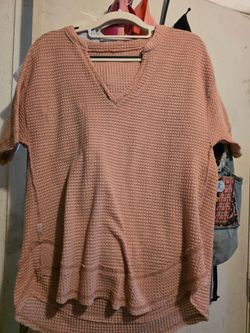 Pink Waffle Knit V-Neck Top