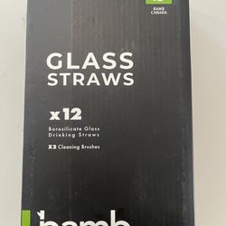 Reusable Drinking Straws Glass Clear 12-Pack, with 2 Cleaning Brush Set of 6 Straight and 6 Bent New