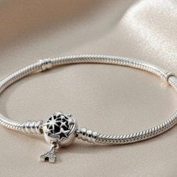 Pandora Style 925 Sterling Silver Bracelet with Star & Eiffel Tower Charm 