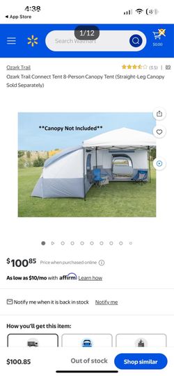 Ozark Trail Connect Tent 8-Person Canopy Tent (Straight-Leg Canopy Sold Separately). The Ozark Trail 8-Person ConnecTent accessory for Straight-leg