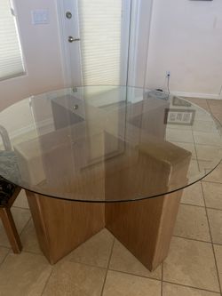 Wooden Table With Round Glass Top