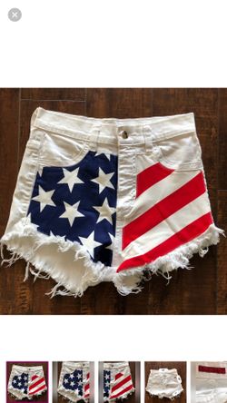 Fourth Of July Patriotic Denim  Shorts Size L