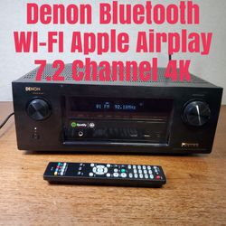 Denon 2 Zone Receiver Bluetooth WI-FI Apple Airplay AVR X2100W IN Command 7.2 Channel Full 4K With Remote AM FM 