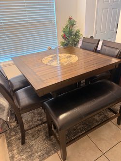 Counter Height Dining Table Set with Bench and chairs
