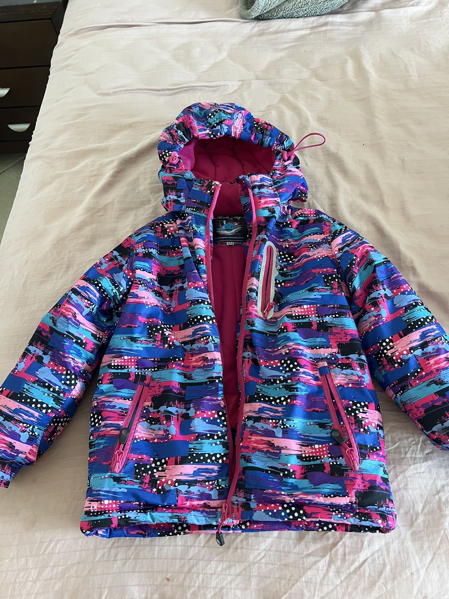 Girl's Waterproof Ski Jacket Warm Fleece Hooded Winter Snow Coat
