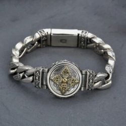 Solid S925 Sterling Silver Chain 11mm Vajra Curb Link Bracelet 7.1in