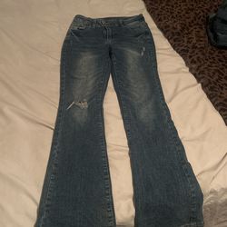 Dark Blue Flair Jeans With Rips