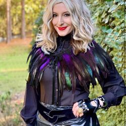 Black Natural Feather Shawl Cape Gothic Feather Shrug Poncho Collar Halloween Cosplay Costume