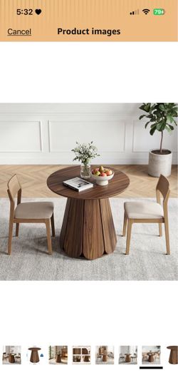 31.5" Round Dining Table, Small Circle Kitchen Table for 2-4 People, Modern Farmhouse Wood Dinning Room Tables with Pedestal Base, Space Saving Dinner
