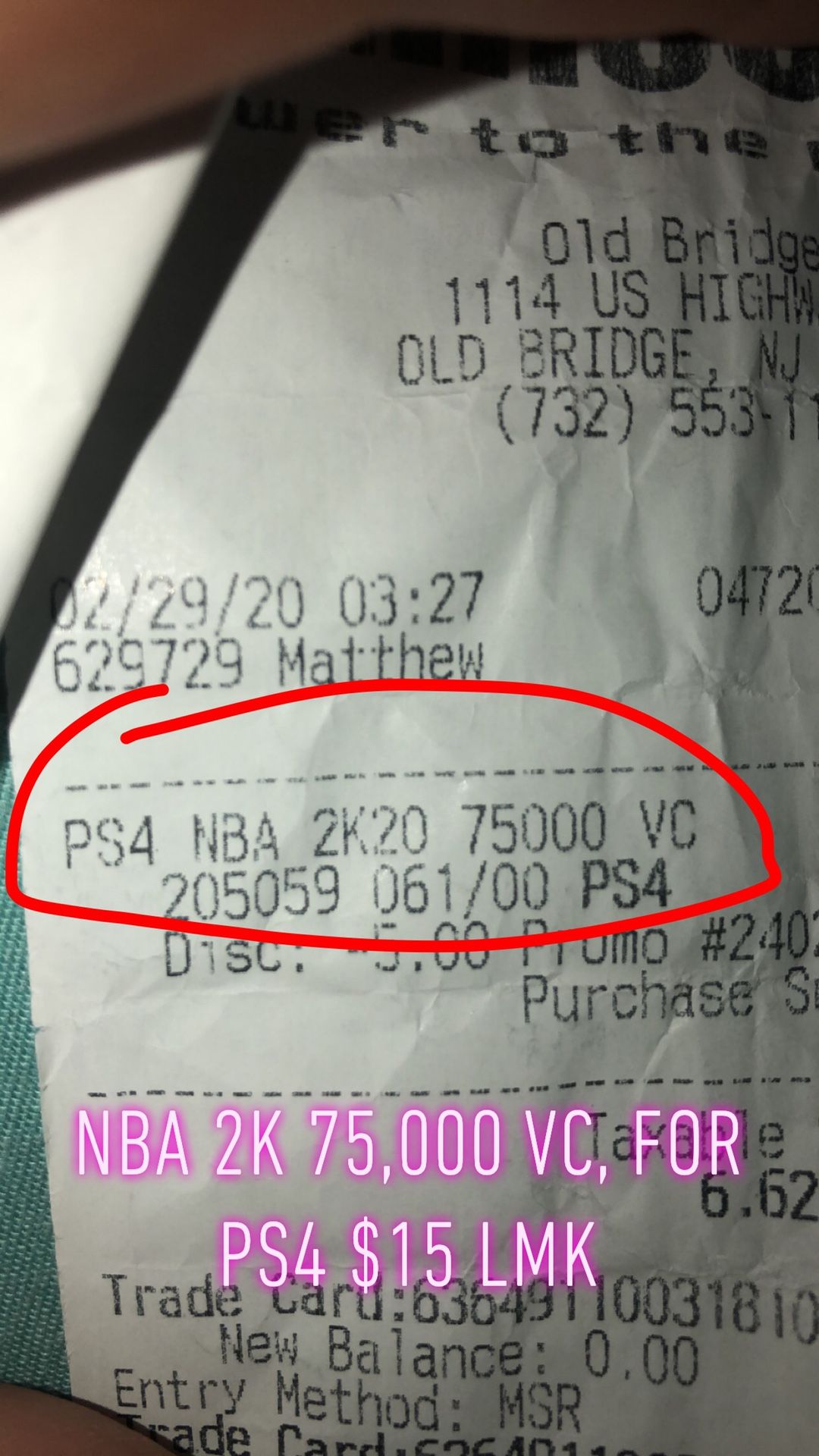 NBA2k20 75,000 VC (PS4)