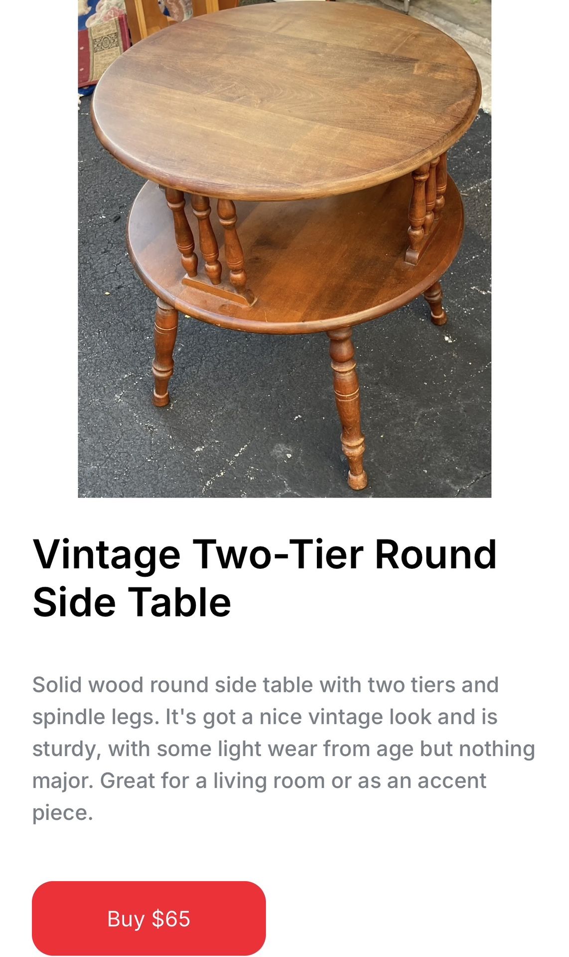 VINTAGE TWO-TIER ROUND SIDE TABLE