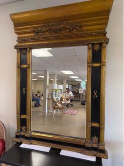 Gold and Black Columned Carved Mirror