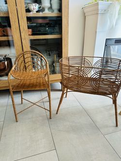 Baby doll ratan/boho bassinet and high chair for kids