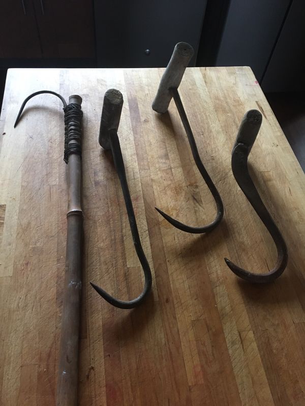 Antique hay bail hooks and a fish snare hook for Sale in WA