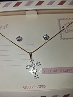 GOLD PLATED ROSARY CHAIN AND EARRINGS