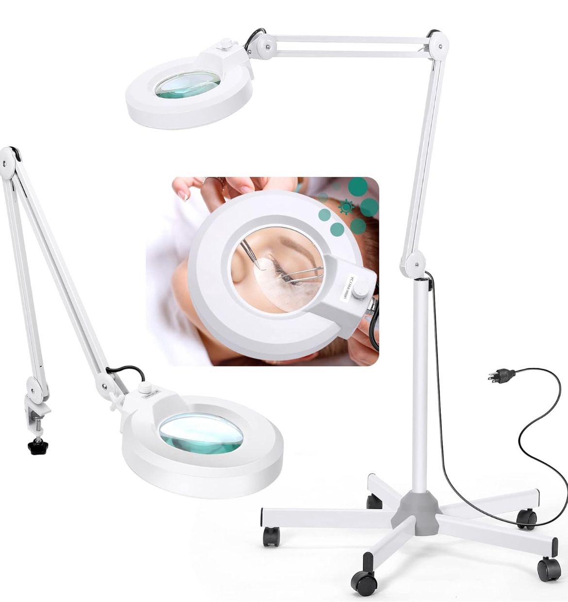 Magnifying Glass with Light and Stand, 8X Floor Lamp with 5 Wheels Rolling Base for Lash Estheticians Facials, 1,500 Lumens Stepless Dimmable, LED Lig