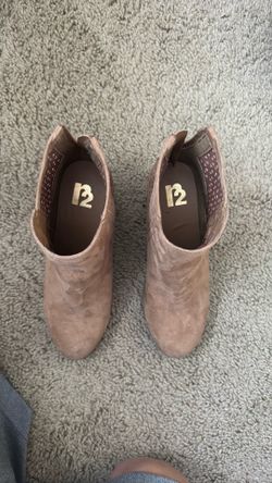 R2 Taupe Suede Ankle Booties with Perforated Side Details