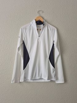 Adidas Subaru Pullover Womens Medium M White Gray Quarter Zip Active Top EUC