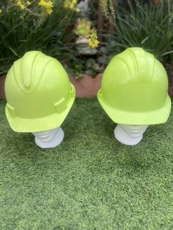 Two Construction Hard Hats Lock Suspension 