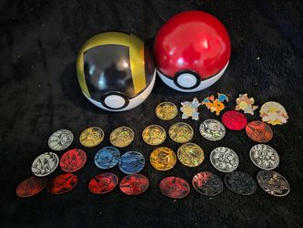 Pokemon TCG pokeballs, pins, & coins