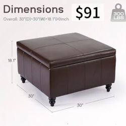 😀 HUIMO Square Storage Ottoman, Large Ottoman Coffee Table for Living Room, brown faux leather, clearance sale