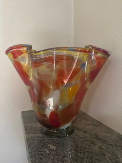Vintage Confetti Art Glass Handkerchief Vase / Multi-Color Splatter Vase