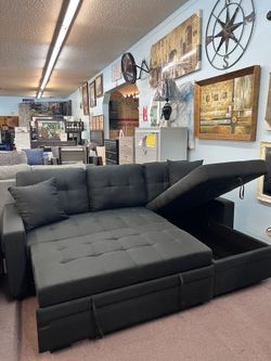 🚛Hot Deal🚛Brand New Pull Out Sectional With Storage Chaise $599, Finance Available, Delivery Available 