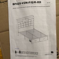 Bed frame With Drawers and Headboard, Upholstered Storage  Bed with Charger Station and LED Lights
