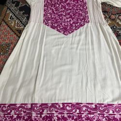 white wool embroidered A-line style shirt, plazzu style trousers and dupatta size M bust40/waist 20