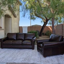 Genuine Leather Sofa & Armchair set - Excellent Condition - Free Delivery