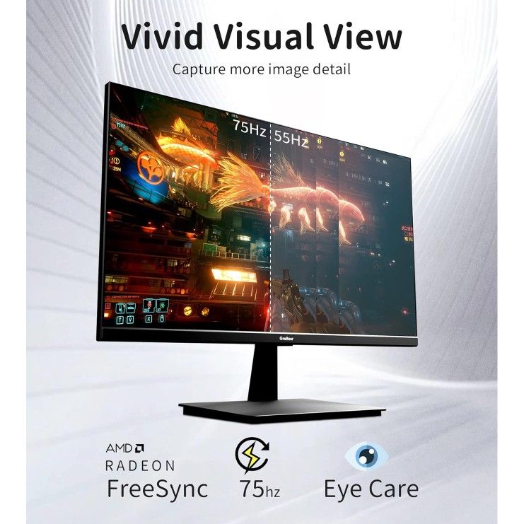 Monitor 24 Inch Computer and TV 75Hz FHD IPS Screen 1080P PC Monitor, Built in Speakers, 5ms(GTG) 99% sRGB Low Blue Light Anti-Glare LED Desktop