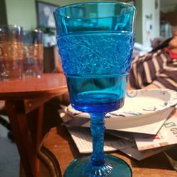 5 Fenton Royal Blue "Flower Band" Water Glasses