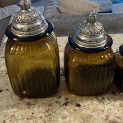 Artland Amber Glass Canister Set With Pewter Lids (3) Gorgeous