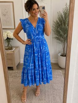 Taylor Blue Tropical Print Tiered Maxi Dress – Size 2 NWT