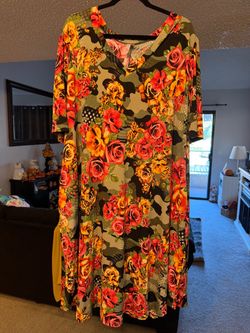 Floral Camo Print Swing Dress