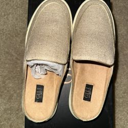 Gold Tan Canvas Slides