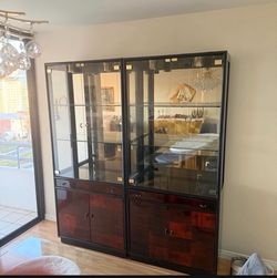Glass Display Cabinet with Wood Base, Set of 2