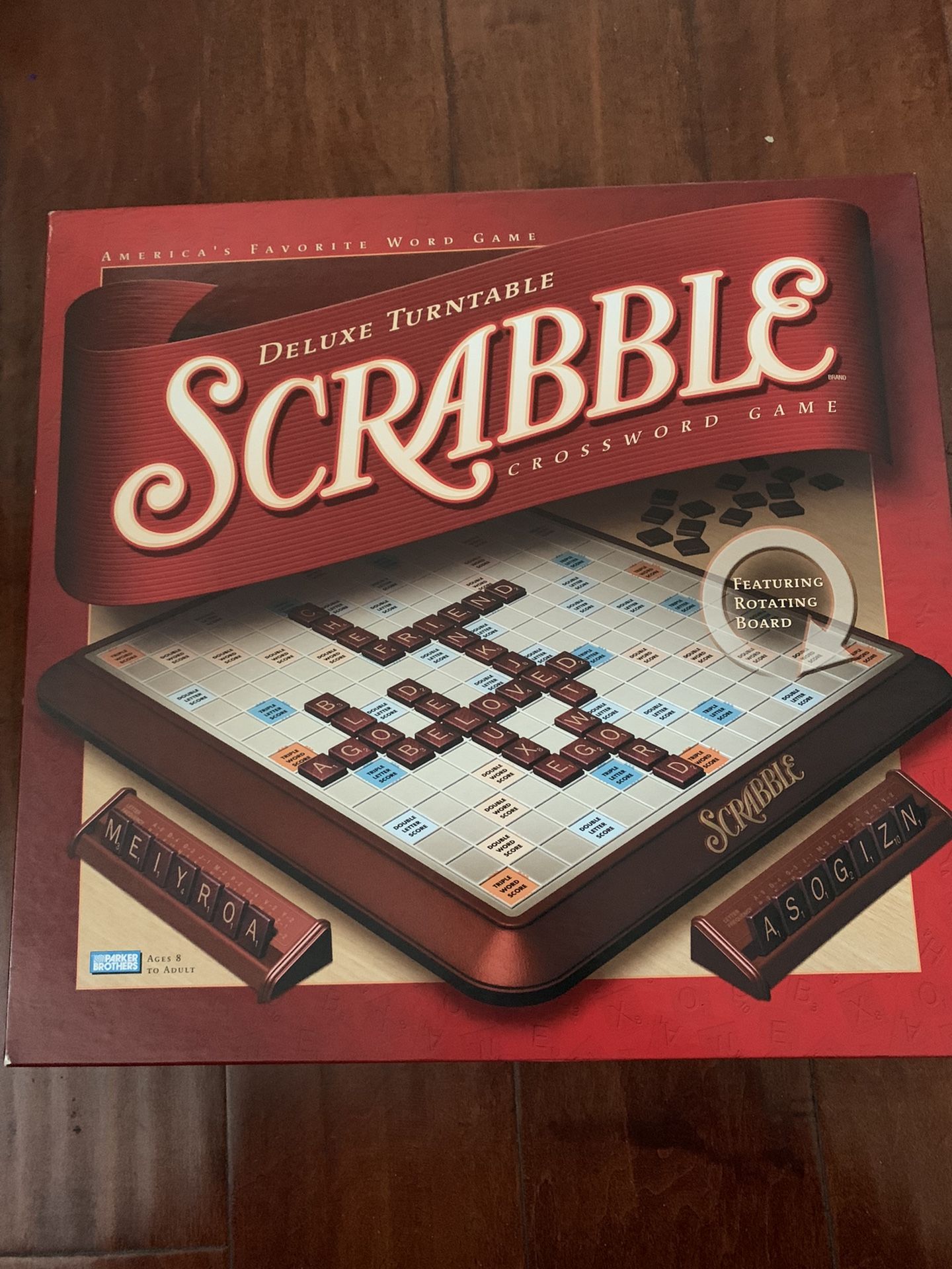 Vintage Scrabble DELUXE Turntable Crossword Board Game 2001 Ed SEAL Torn