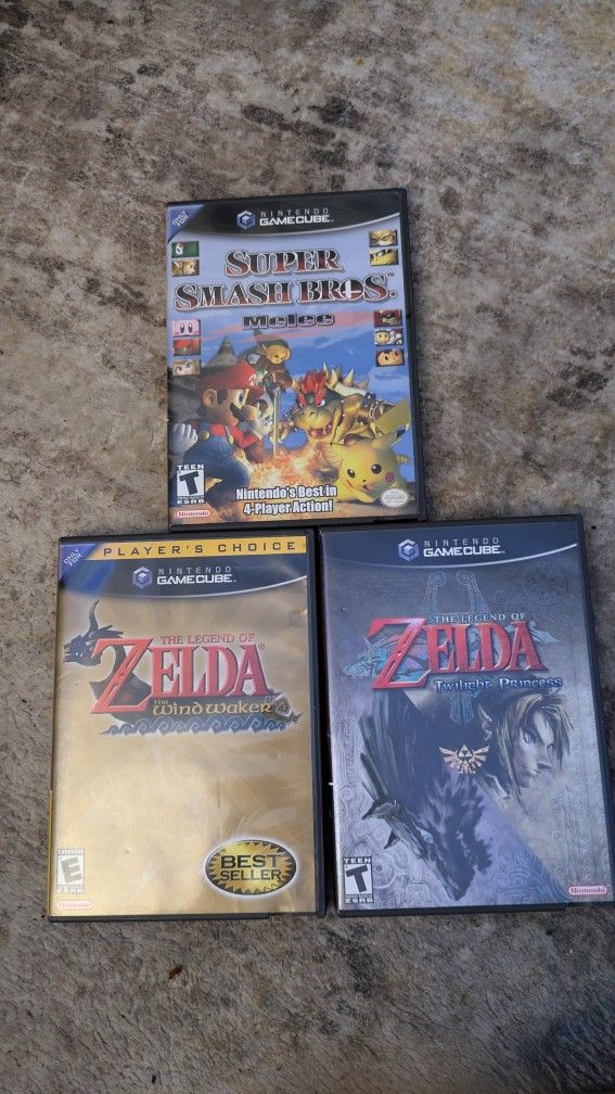 GameCube Games Bundle (Zelda Windwaker, Zelda Twilight Princess, and Smash Bros Melee)
